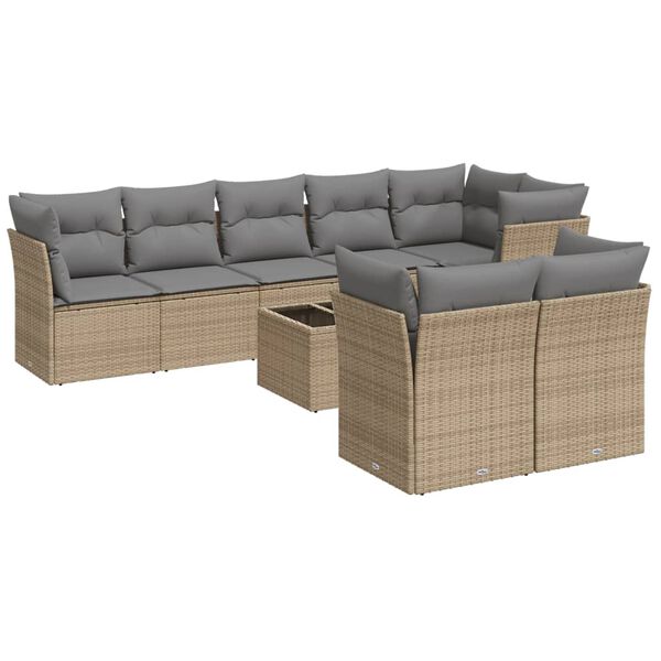 vidaXL Garden Sofa Set Beige Poly Rattan Large Adjustable Feet
