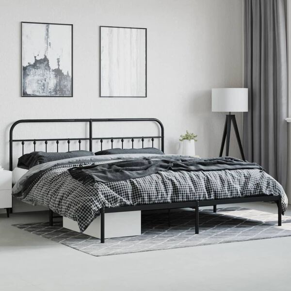 vidaXL Bed Frame Black Steel Super King Metal Bed Frame Rectangular