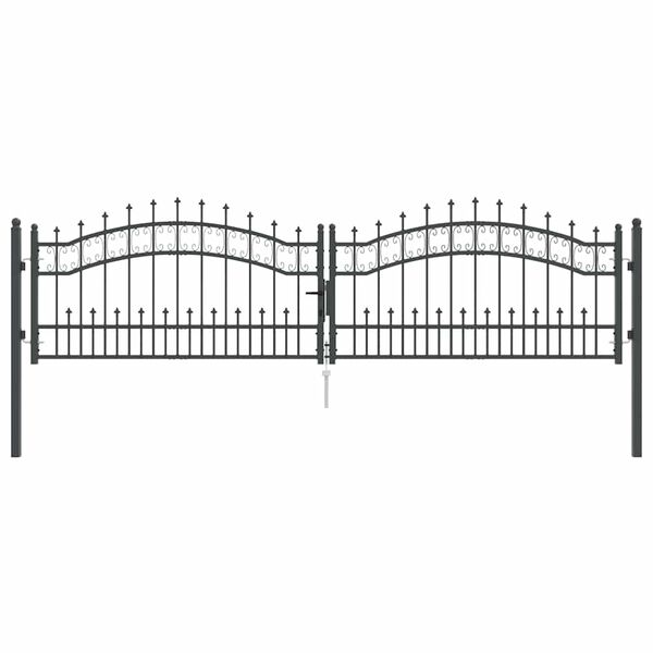 vidaXL Fence Gate with Spear Top Black 120.1"x 29.5" Powder-coated Steel