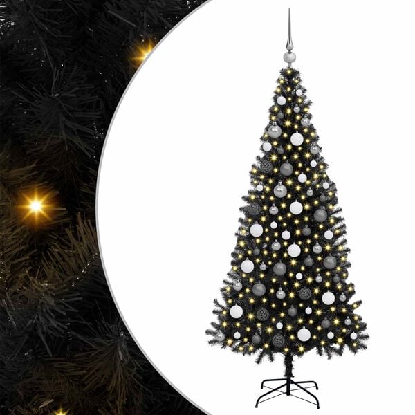 vidaXL Christmas Tree with 300 LEDs with Stand Black 70.9" PVC