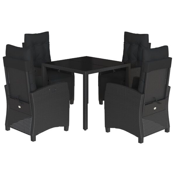 vidaXL 5 Piece Patio Dining Set with Cushions Black Poly Rattan