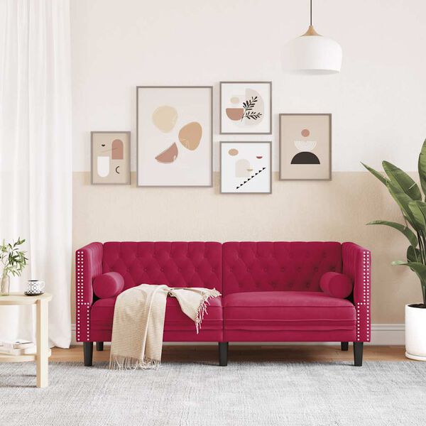 vidaXL Chesterfield Sofa with Bolsters 2-Seater Wine Red Velvet