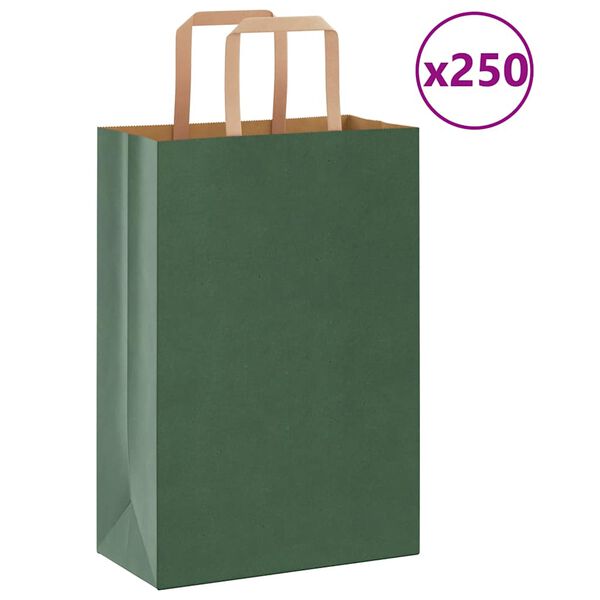 vidaXL Paper Bags 250 pcs with Handles Green 21x11x31 cm