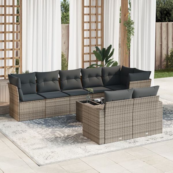 vidaXL Garden Sofa Set Grey PE rattan, powder-coated steel, tempered glass