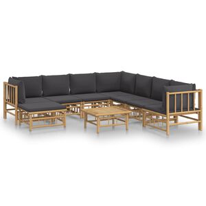 vidaXL Garden Lounge Set Dark grey Bamboo Large Modular