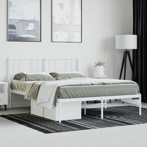 vidaXL Bed Frame White Powder-Coated Steel Small Double Bed Frame
