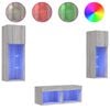 vidaXL 4 Piece TV Wall Stands with LED Lights Gray Sonoma