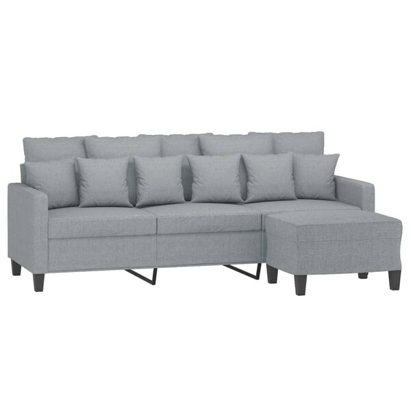 vidaXL 3-Seater Sofa With Footstool Light Grey Polyester, Metal, Plywood