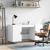 vidaXL Desk Shiny White Engineered Wood, Iron, Faux Leather Medium Desk