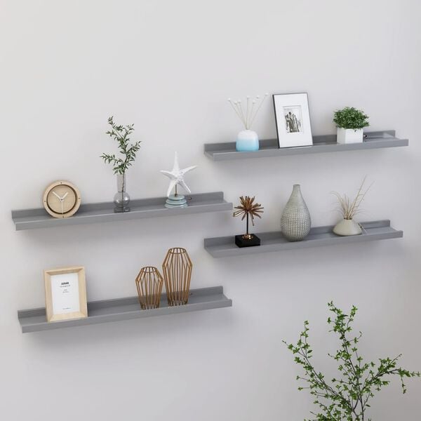 vidaXL Wall Shelf Set of 4 Grey MDF 23.6 x 3.5 x 1.2 in Stylish Design
