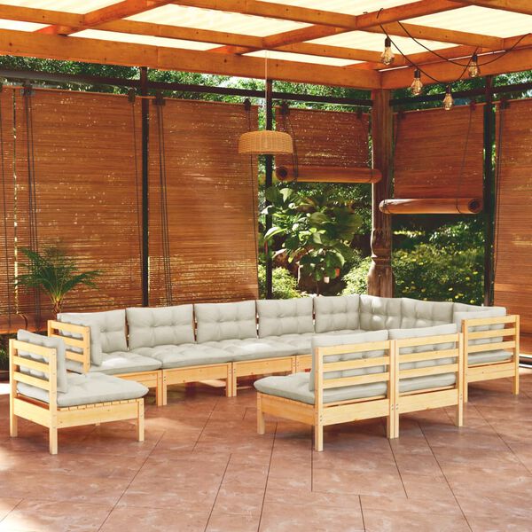 vidaXL Garden Lounge Set Cream Solid pinewood, 100% polyester Large