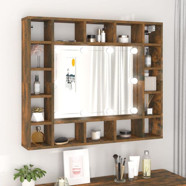 vidaXL Mirror Cabinet Smoked Oak Engineered wood, Glass Medium