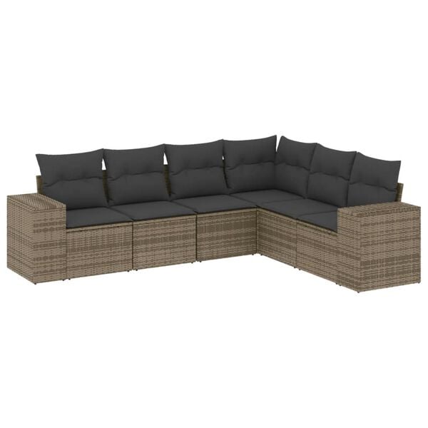 vidaXL Garden Sofa Set Gray PE Rattan 6 Piece Adjustable Feet