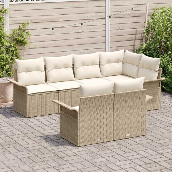 vidaXL Garden Sofa Set with Cushion 7 pcs Beige Poly Rattan