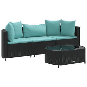 vidaXL Patio Sofa Set Set of 3 Black, Water blue