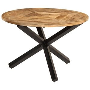 vidaXL Dining Table Rough Mango Wood, Black Metal Solid Mango Wood, Metal