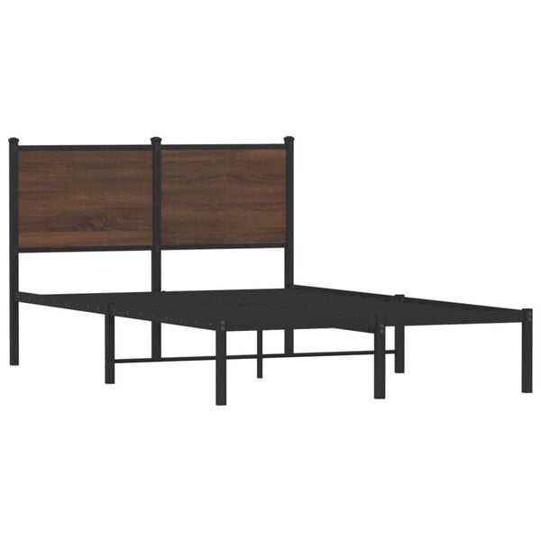 vidaXL Bed Frame Brown Oak Steel, Engineered Wood Full Bed Frame