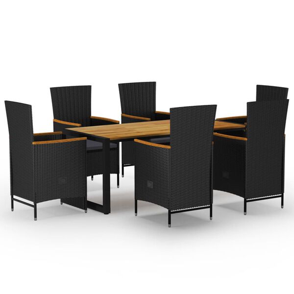 vidaXL 7 Piece Patio Dining Set Black