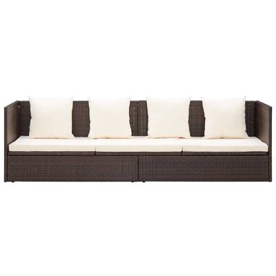 vidaXL Patio Bed with Cushion & Pillows Poly Rattan Brown