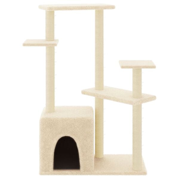 vidaXL Cat Tree Cream Engineered wood, plush, sisal Medium Modern