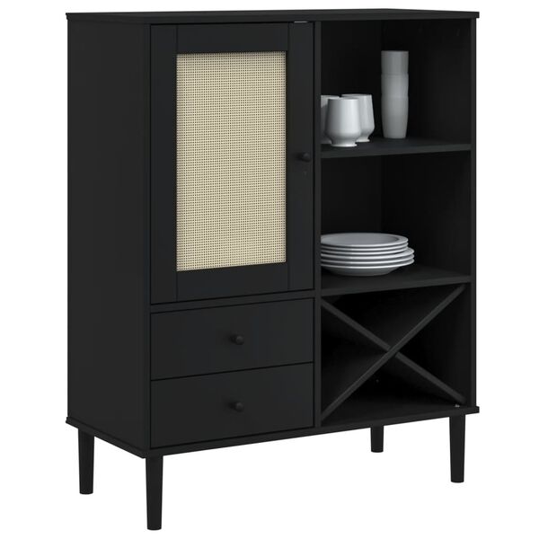 vidaXL Highboard Black Solid pinewood with UV varnish finish, Poly rattan