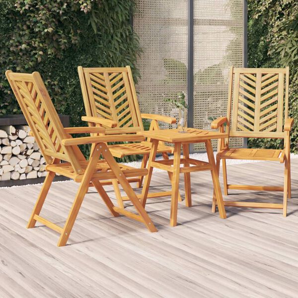 vidaXL Reclining Garden Chair Set of 3 Natural wood Solid acacia wood