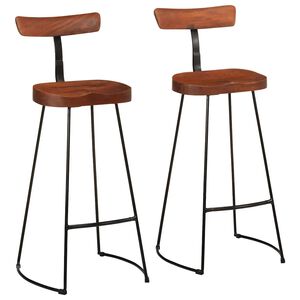 vidaXL Bar Stool Set of 2 Brown Solid mango wood, Iron Medium Footrest