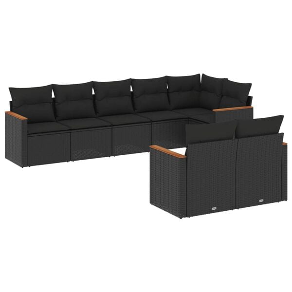 vidaXL Garden Sofa Set Black PE rattan, powder-coated steel Large