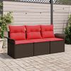vidaXL Sofa Set with Cushion Manual 3 pcs Brown and Red Poly Rattan