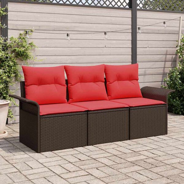 vidaXL Sofa Set with Cushion Manual 3 pcs Brown and Red Poly Rattan