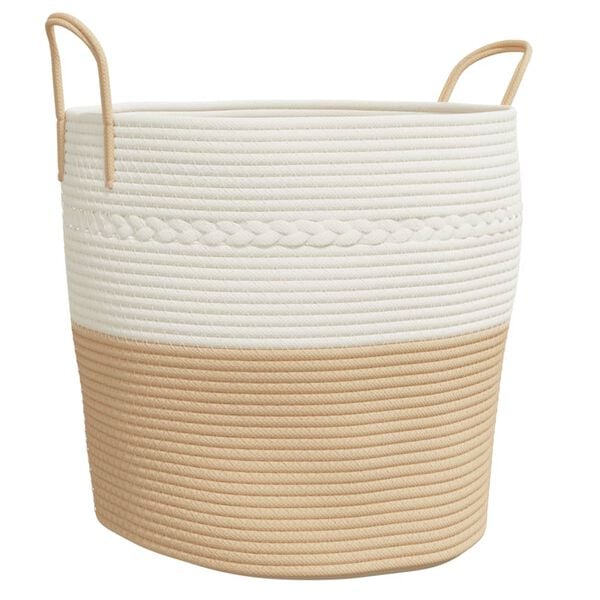 vidaXL Storage Basket Beige and White 100% Cotton Medium Collapsible