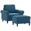 vidaXL Sofa Chair with Footstool Blue 23.6" Velvet