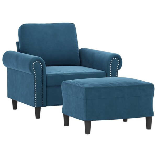 vidaXL Sofa Chair with Footstool Blue 23.6" Velvet