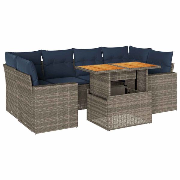 vidaXL 7 Piece Patio Sofa Set with Cushions Gray Poly Rattan