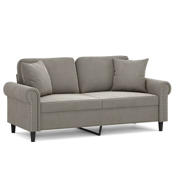 vidaXL 2-Seater Sofa with Pillows&Cushions Light Gray 55.1" Velvet