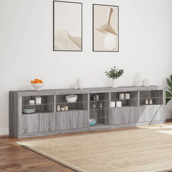 vidaXL Sideboard Grey sonoma Engineered wood, glass Large Sideboard