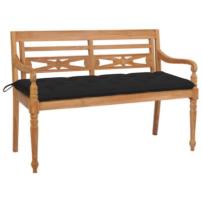 vidaXL Batavia Bench with Black Cushion 59.1" Solid Teak Wood