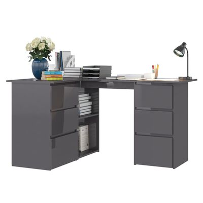 vidaXL Corner Desk High Gloss Gray 57.1"x39.4"x29.9" Engineered Wood