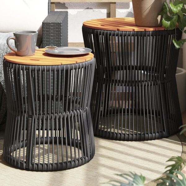 vidaXL Garden Side Table Black and brown PE rattan 2 pcs Stackable