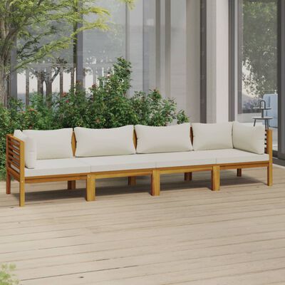 vidaXL 4-Seater Patio Sofa with Cream Cushion Solid Acacia Wood