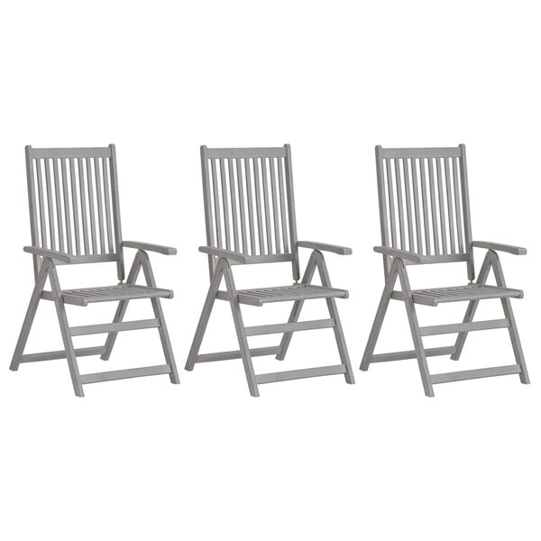 vidaXL Garden Chair Set of 3 Grey with cream cushions