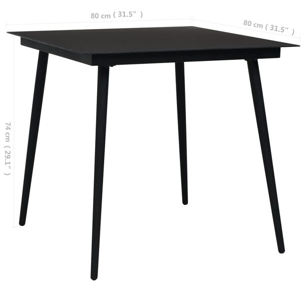 vidaXL Dining Table Black Glass, Powder-coated Steel 31.5 in Durable