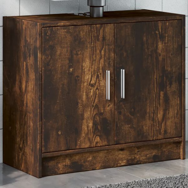 vidaXL Sink Cabinet Smoked Oak Engineered wood 24.8x11.4x21.7 in Modern