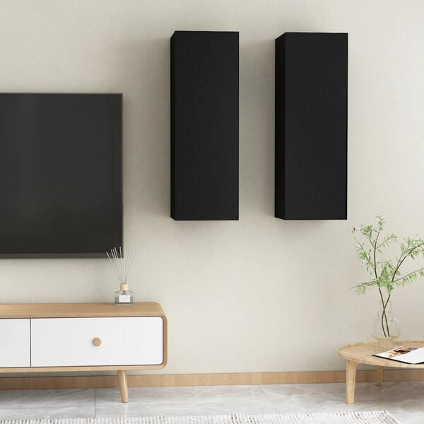 vidaXL TV Cabinet Set of 2 Black Engineered wood Wall mounting