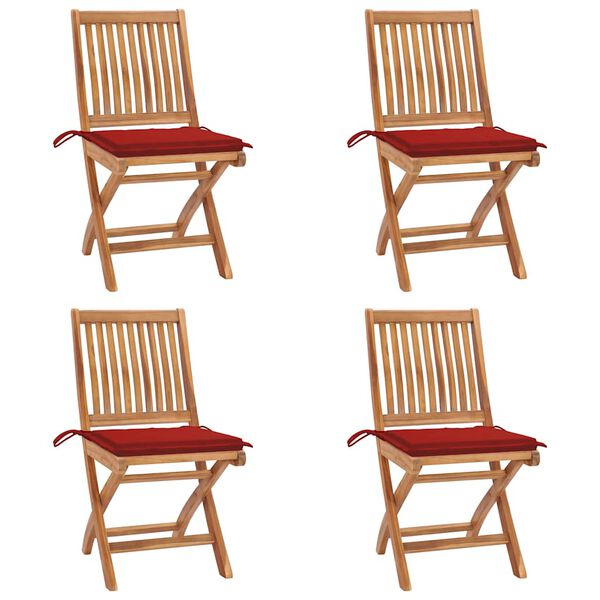 vidaXL Folding Patio Chairs with Cushions 4 pcs Solid Teak Wood