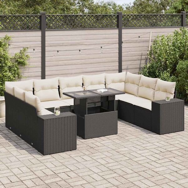vidaXL Garden Sofa Set Black PE Rattan 10 Piece Set Adjustable Armrests