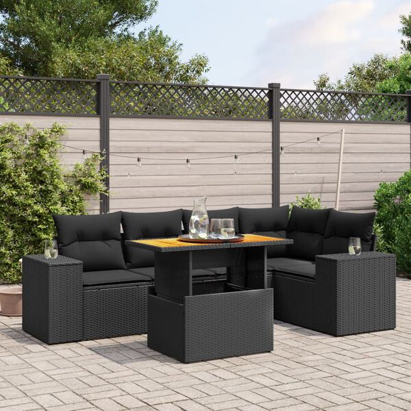 vidaXL Garden Sofa Set Black PE Rattan Standard Modular