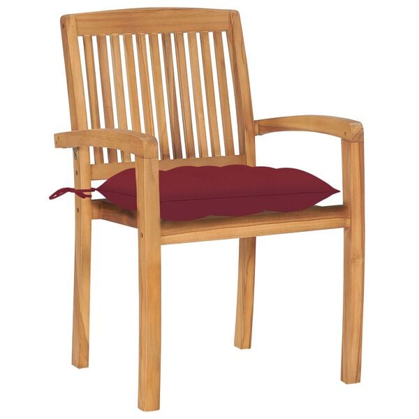 vidaXL Patio Chair Set of 2 Wine Red Cushion, Natural Wood