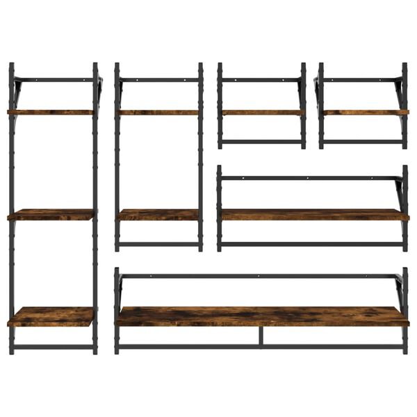 vidaXL 6 Piece Wall Shelf Set with Bars Smoked Oak Engineered Wood