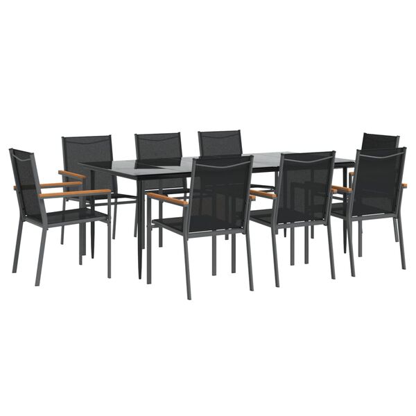 vidaXL 9 Piece Patio Dining Set Black Textilene and Steel